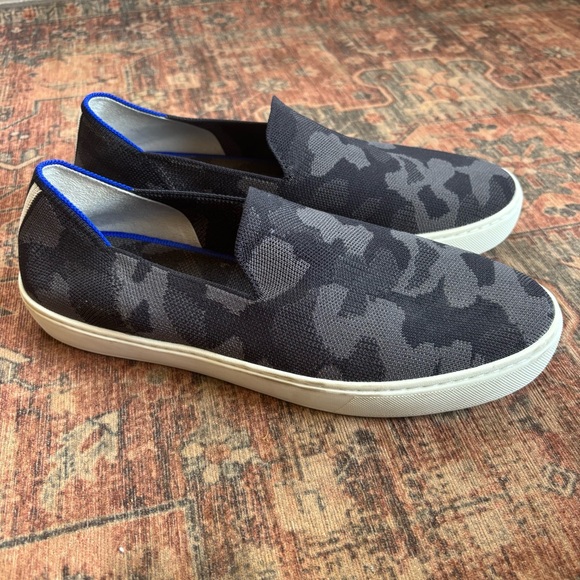 Rothys Womens 11 The Original Slip On Sneaker Shoes Black Camo Loafer Flat Comfy - Picture 3 of 7